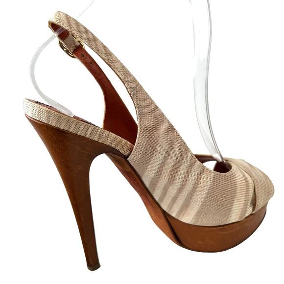 MISSONI Signature Leather Slingback 5" Platform Heel in Beige & Cream Size 7 - Picture 5 of 16